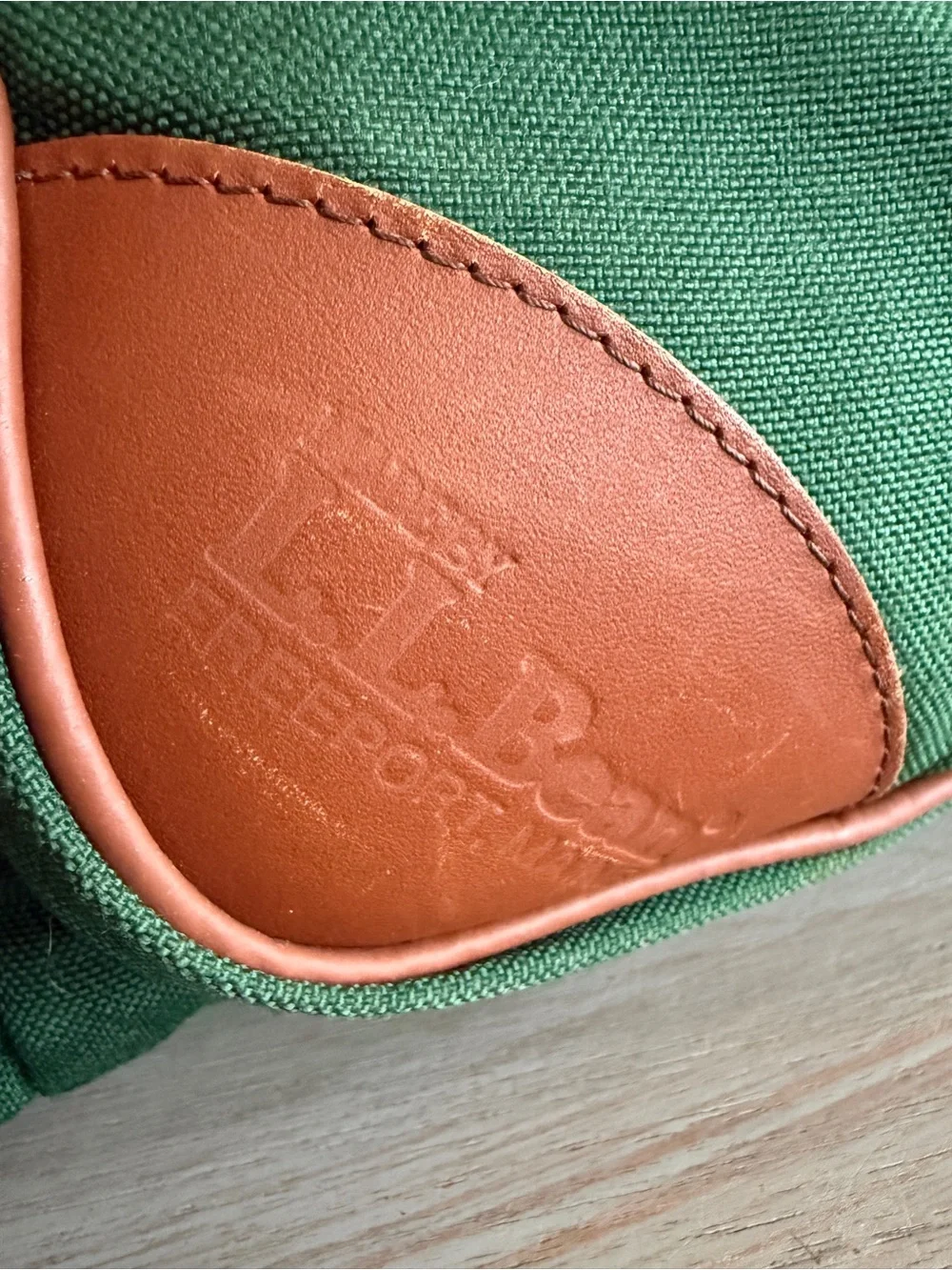 Vintage LL Bean Green Continental Weekender Duffle Bag Canvas Leather Mono CHUCK